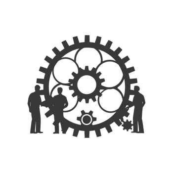 AI generated Silhouette cog wheel as teamwork symbol black color only png