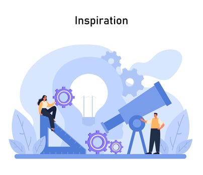 Inspiration visualization. Creatives harness bright ideas using visionary tools vector