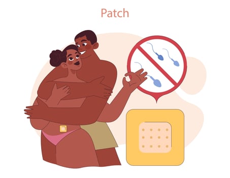 Types of Contraception. A couple embraces, considering a contraceptive vector