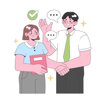 Professional agreement sealed with a handshake. Flat vector illustration