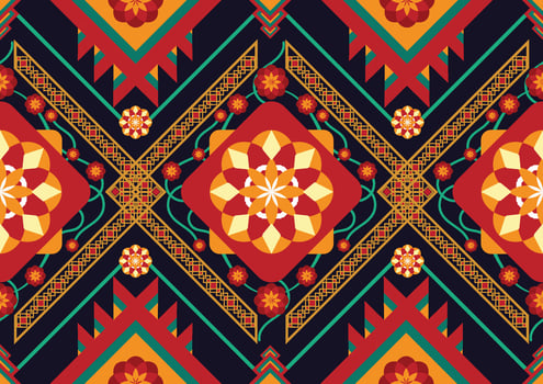 Oriental ethnic seamless pattern traditional background Design for carpet, wallpaper, clothing, wrapping, batik, fabric, Vector illustration embroidery style.