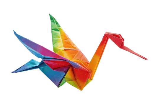 AI generated Rainbow colored origami crane png