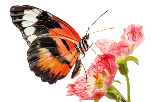 AI generated Vibrant butterfly perched on a pink hibiscus flower png