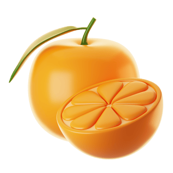 Fresh orange fruit icon on 3d rendering. 3d illustration of fruit icon png