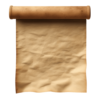 AI generated Old paper manuscript or crumpled old paper scroll vertically isolated on transparent background png