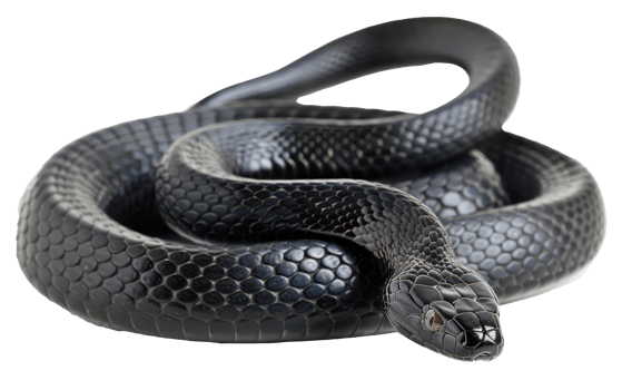 AI generated Black coiled snake with shiny scales on transparent background - stock png. png