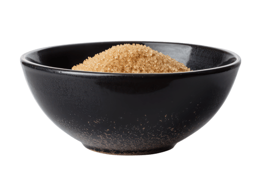 AI generated Organic brown sugar in black bowl on transparent background - stock png. png