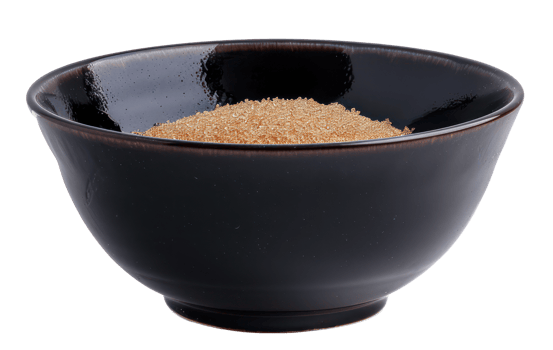 AI generated Organic brown sugar in black bowl on transparent background - stock png. png