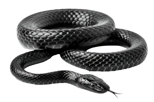 AI generated Black coiled snake with shiny scales on transparent background - stock png. png