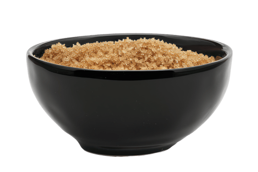 AI generated Organic brown sugar in black bowl on transparent background - stock png. png