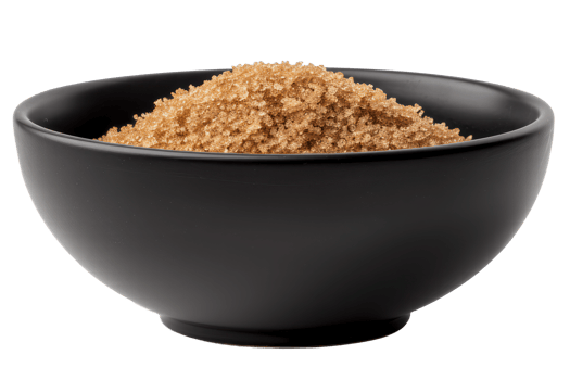 AI generated Organic brown sugar in black bowl on transparent background - stock png. png