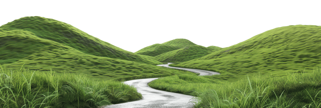 AI generated Winding road through lush green hills on transparent background - stock png. png