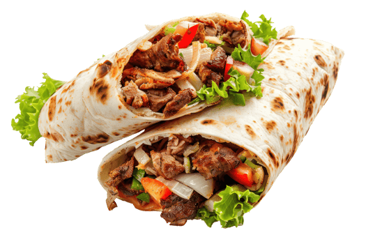 AI generated Delicious shawarma wraps with meat and vegetables on transparent background - stock png. png