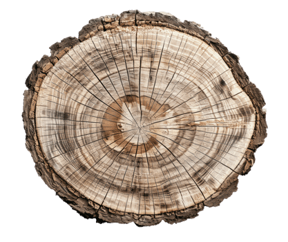 AI generated Detailed tree ring pattern of a wood slice on transparent background - stock png. png
