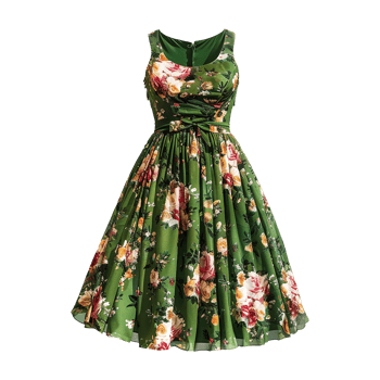 AI generated Floral patterned retro green dress isolated on transparent background png