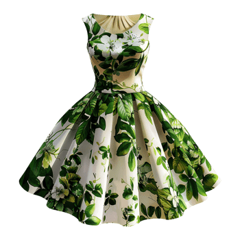 AI generated Floral patterned retro green dress isolated on transparent background png