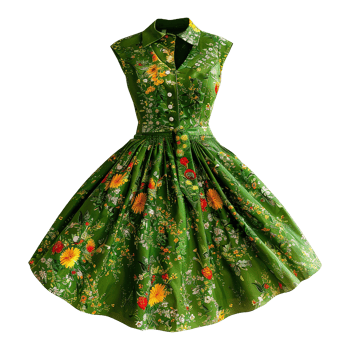 AI generated Floral patterned retro green dress isolated on transparent background png