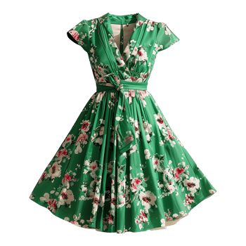AI generated Floral patterned retro green dress isolated on transparent background png