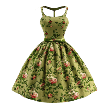 AI generated Floral patterned retro green dress isolated on transparent background png