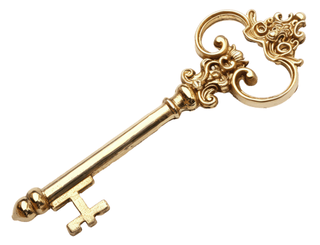 AI generated Ornate antique gold key on transparent background - stock png. png