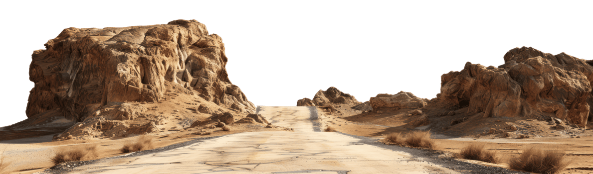 AI generated Desert road winding through arid landscape on transparent background - stock png. png