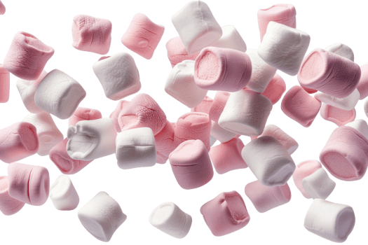 AI generated Pink and white marshmallows scattered on transparent background - stock png. png