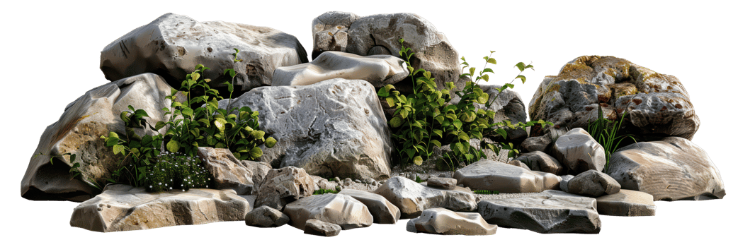 AI generated Serene rocky garden with diverse plants and stones on transparent background - stock png. png