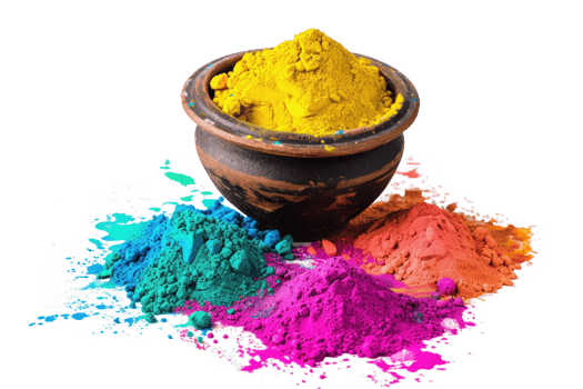 AI generated Close-up of bowl with bright colorful powder. Colorful holi powder in a bowl on a transparent background png