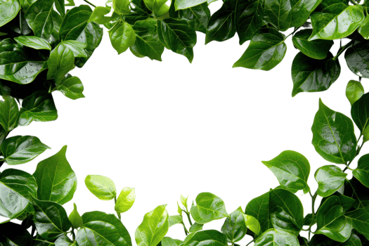 AI generated Beautiful green frame with leaves on a transparent background png