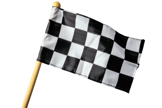 AI generated Black and white checkered flag with wooden stick on a transparent background png
