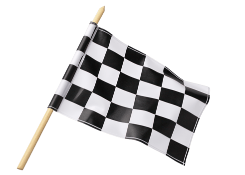 AI generated Black and white checkered flag with wooden stick on a transparent background png