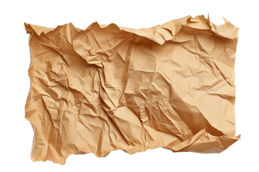 AI generated Brown crumpled cardboard piece of cardboard on a transparent background png