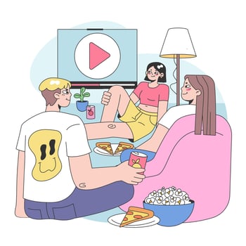 Co-living. Friends or roommates living together. Characters hang vector