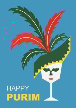 Postcard for the Jewish traditional holiday of Happy Purim. Flat vector illustration.