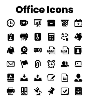 Set Black Solid Office Icons vector