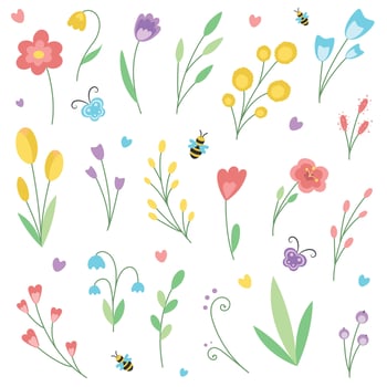 set of cute and simple spring flowers vector