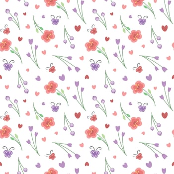 cute spring seamless vector pattern with flowers