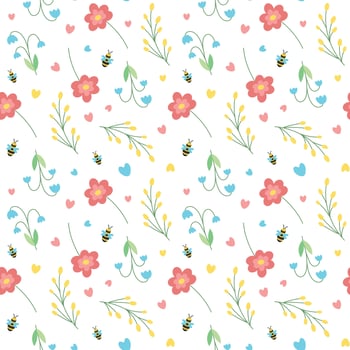 cute spring seamless vector pattern with flowers