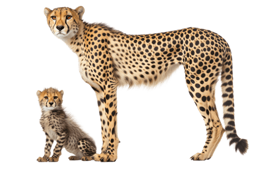 AI generated Large and small cheetah on a transparent background png