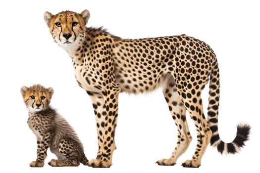 AI generated Large and small cheetah on a transparent background png