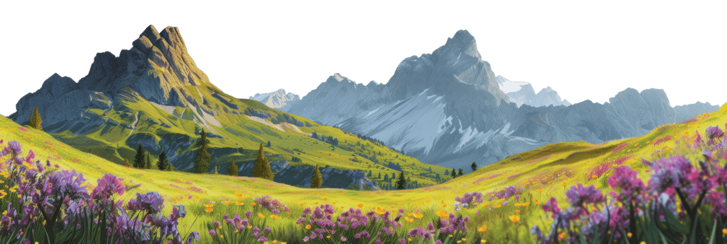 AI generated Mountain landscape in the mountains with blooming meadows on a transparent background png