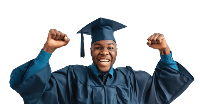 AI generated Graduate smiling with raised fists on transparent background png