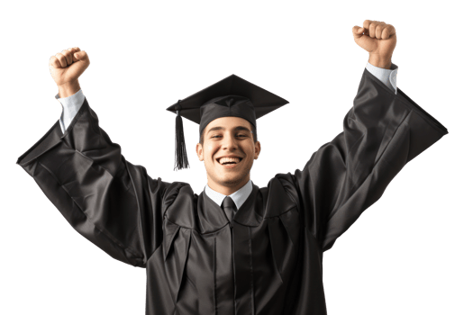 AI generated Graduate smiling with raised fists on transparent background png