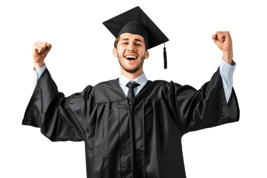 AI generated Graduate smiling with raised fists on transparent background png