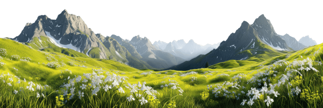 AI generated Mountain landscape in the mountains with blooming meadows on a transparent background png