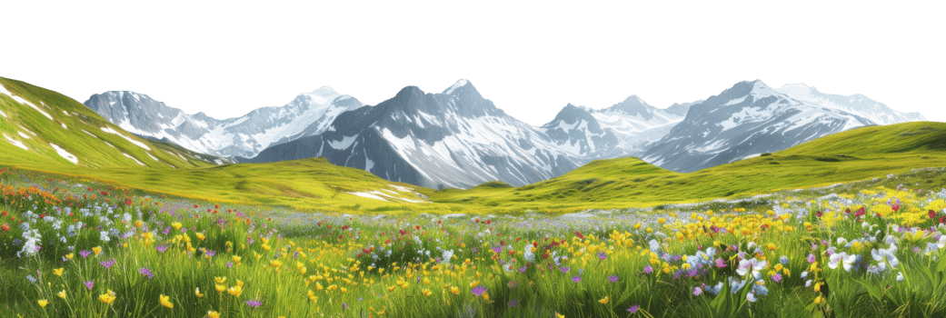 AI generated Mountain landscape in the mountains with blooming meadows on a transparent background png