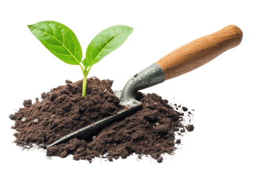 AI generated Young plant in the soil with a garden shovel on a transparent background png