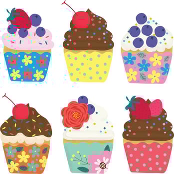 summer cute flowers fruit cupcake hand drawn elements vector illustration for decorate invitation greeting birthday party celebration wedding card poster banner textile wallpaper paper wrap background