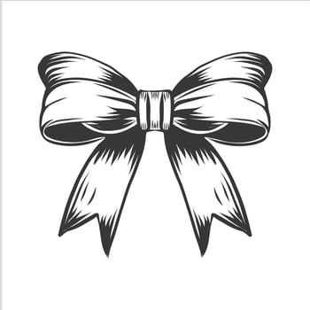 Hand drawn vector illustration of Satin bowknot in black ink, line graphic. Engraving of ribbon bow Isolated object on a white background.
