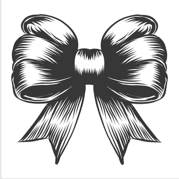 Bow sketch. decorative holiday ribbon for birthday, Christmas celebration. Engraving of bowknot for headband, gift decoration, hair accessory. Vector illustration isolated on white background.
